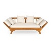 65'' Outdoor Daybed Sofa, 3 Seater Acacia Wood Patio Sofa with Foldable Arms and Cushions, Teak Finish Daybed for Balcony or Garden-Coolbibila - 3 of 4