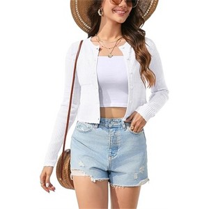 Clearlove Women’s Long Sleeve Cropped Cardigan Knit Bolero Crewneck Button-Up Shrug for Dress Layering - 1 of 4