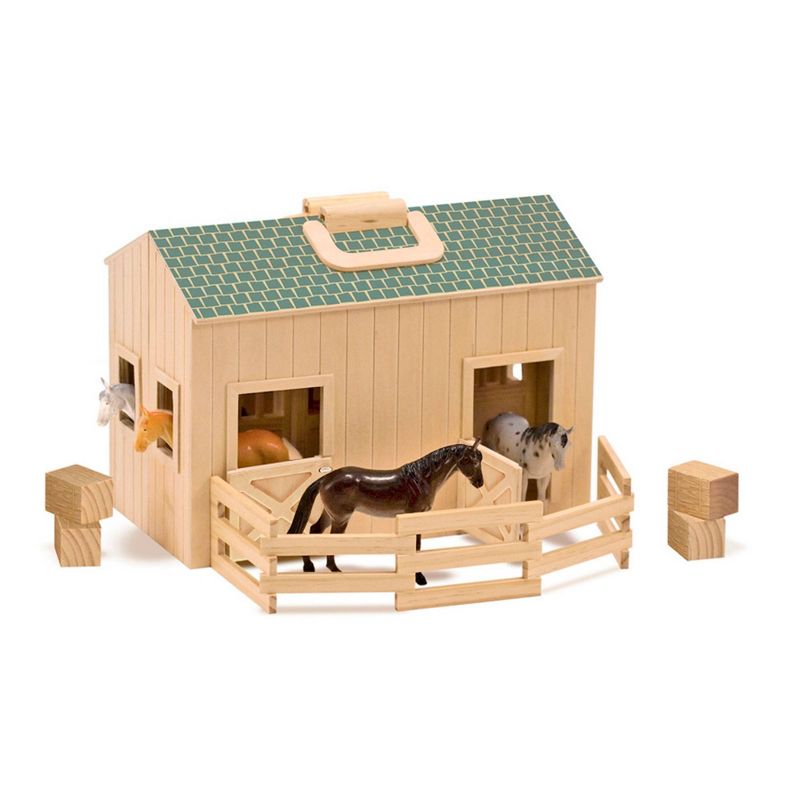 Melissa &#38; Doug Fold and Go Wooden Horse Stable Dollhouse With Handle and Toy Horses (11 pc), 1 of 13