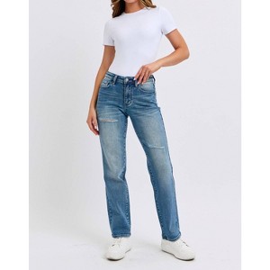 Women's Mid Rise Contrast Wash Destroy Dad Jean - Judy Blue - 1 of 4