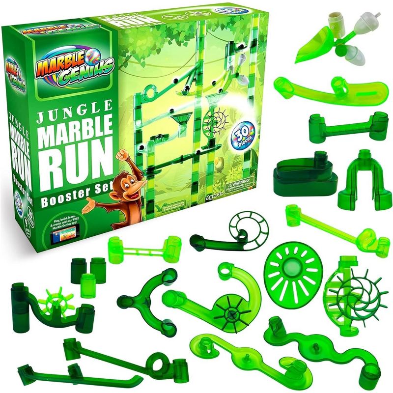 Marble Genius Marble Run Booster Set - 30 Pieces Total (10 Action Pieces Included), Construction Building Blocks, Add-On Set, (Jungle), 1 of 6