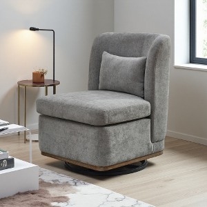 25.2" Chenille Armless Swivel Chair with Pillow and Metal Base - 1 of 4