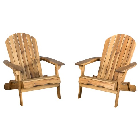 Hanlee Set Of 2 Folding Wood Adirondack Chair - Natural Stained ...