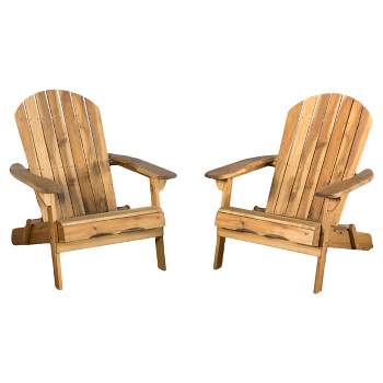 Hanlee Set of 2 Folding Wood Adirondack Chair - Natural Stained - Christopher Knight Home