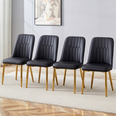 Modern Dining Chairs Set of 4, Equipped with PU Artificial Leather Backrest Cushions and Gold Metal Legs, for Restaurants - Black