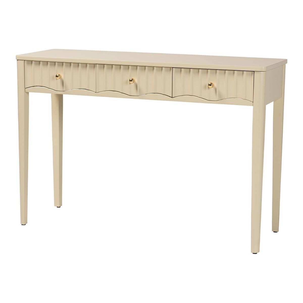 bali & pari Leeba Console Table 3-Drawer Accent Table with Fluted Wood Beige