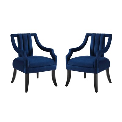 Set of 2 Harken Accent Chairs Performance Velvet Navy - Modway: Upholstered Wooden Frame, Spot Clean