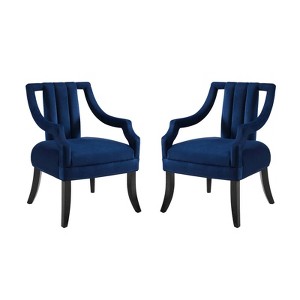 Set of 2 Harken Accent Chairs Performance Velvet Navy - Modway: Upholstered Wooden Frame, Spot Clean - 1 of 4