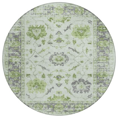 Mint Green And Ivory Floral Washable Indoor Outdoor Area Rug