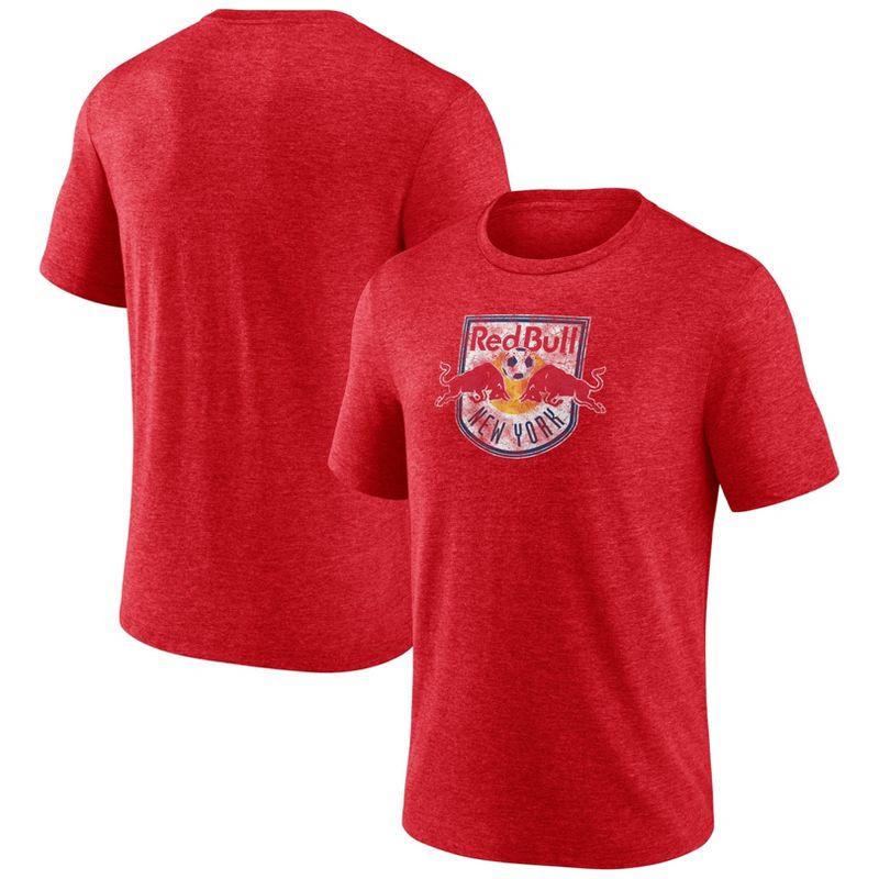 MLS New York Red Bulls Men&#39;s Gray Short Sleeve Triblend Chest Logo T-Shirt, 1 of 4