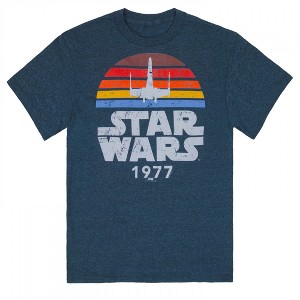 Mens Star Wars Vintage Distressed Logo X-Wing 1977 Style T-Shirt - 1 of 2