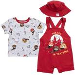 Harry Potter Hermione Hedwig Owl Ron Weasley Baby French Terry Short Overalls T-Shirt and Hat 3 Piece Outfit Set Newborn to Infant