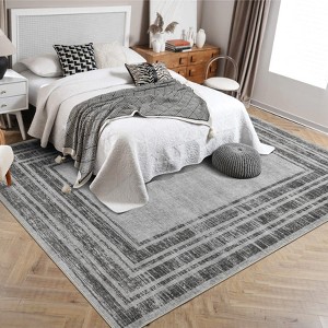 Modern Area Rugs Living Room Distressed Bordered Carpet Non-Slip Low Pile Accent Rug for Bedroom Kitchen - 1 of 4