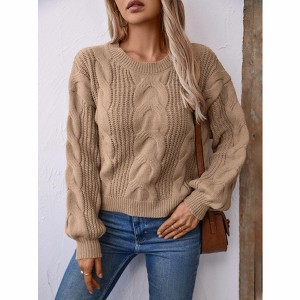Women's Twist Cable Pullover Sweater Shirt Long Sleeve Fall Casual Crew Neck Loose Fit Knit Top Long Sleeve - 1 of 4