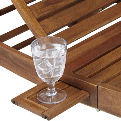 Natural Wood Adjustable Outdoor Lounger Chair with Arms