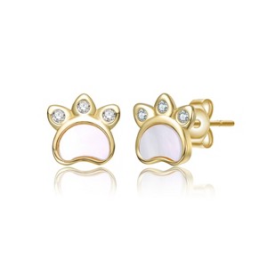 Guili 14K Gold Plated with White Mother Of Pearl & Clear Cubic Zirconia Paw Design Stud Earrings For Kids - 1 of 1