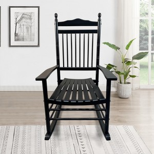 FONTOI Wooden Rocking Chair Porch, Wood Rocker Chairs with High Back, Widen Seat and Armrests for Home Garden, Black, 20.67"*44.88"*33.94" - 1 of 4