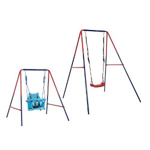 YUHAO 2 in 1  Baby Swing Mental Plastic Safe Swing Set 110lbs, Outdoor Toys，Age 3+ ,Blue and Red - 1 of 4