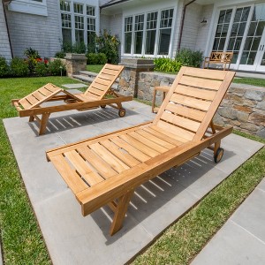 Nordic Teak Natural Outdoor Sun Lounger with Adjustable Seat and Side Table - 1 of 4