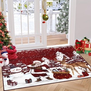 Christmas Area Rug Machine Washable Xmas Santa Claus Rug for Living Room Non Slip Soft Faux Wool - 1 of 4