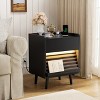 WOWLIVE Wooden Nightstand with 2 Drawers, Modern Bedside Table with Outlets & LED Lights, File Cabinet - 2 of 4