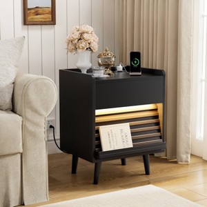 WOWLIVE Wooden Nightstand with 2 Drawers, Modern Bedside Table with Outlets & LED Lights, File Cabinet - 1 of 4