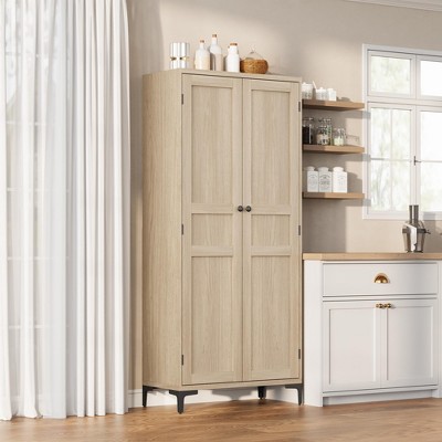 Tall Storage Cabinet, Kitchen Pantry 5 Tier Bathroom Cabinet with 2 Doors Adjustable Shelves