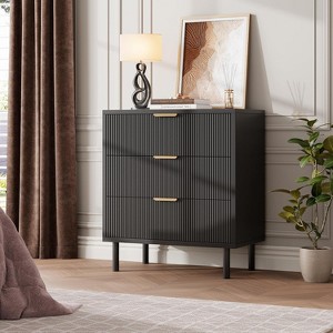 28" Wave Fluted 3-Drawer Dresser - Anti-Tip Safety, Tall Storage Chest w/Metal Legs for Bedroom & Entryway - 1 of 4