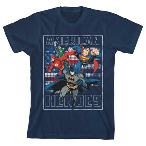 The Justice League American Heroes Youth Navy Blue Graphic Tee - 1 of 3