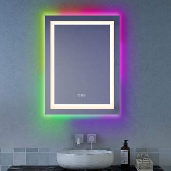 Costway 32'' x 24'' Bathroom Wall Mirror Makeup Mirror with Colorful Light Anti-Fog