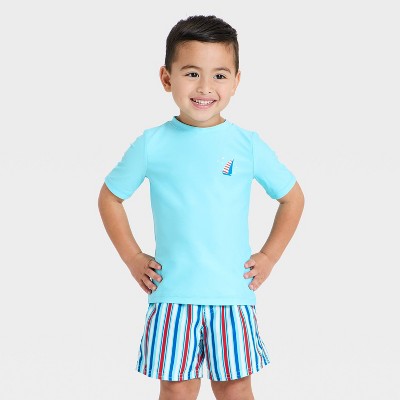 Детские купальники Cat & Jack Toddler Boys' Long Sleeve Rash Guard and Trunk Set - Cat & Jack™ Light Blue 3T — фото 3