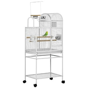 55" Large Parrot Cage with Toy Hooks Above Top Bird Perch, Tray, Food Cups, Rolling Stand, Bird Cage for Cockatiels, Parakeets - 1 of 4