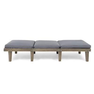 Acacia Wood Outdoor Chaise Lounge with Full-Length Cushion - Gray