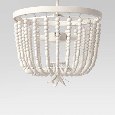 Medium Wooden Beads Chandelier White, Beaded Chandelier Lamp