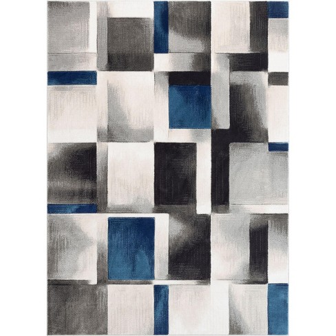 Well Woven Lane Blue Modern Geometric Boxes & Squares Pattern Area Rug ...