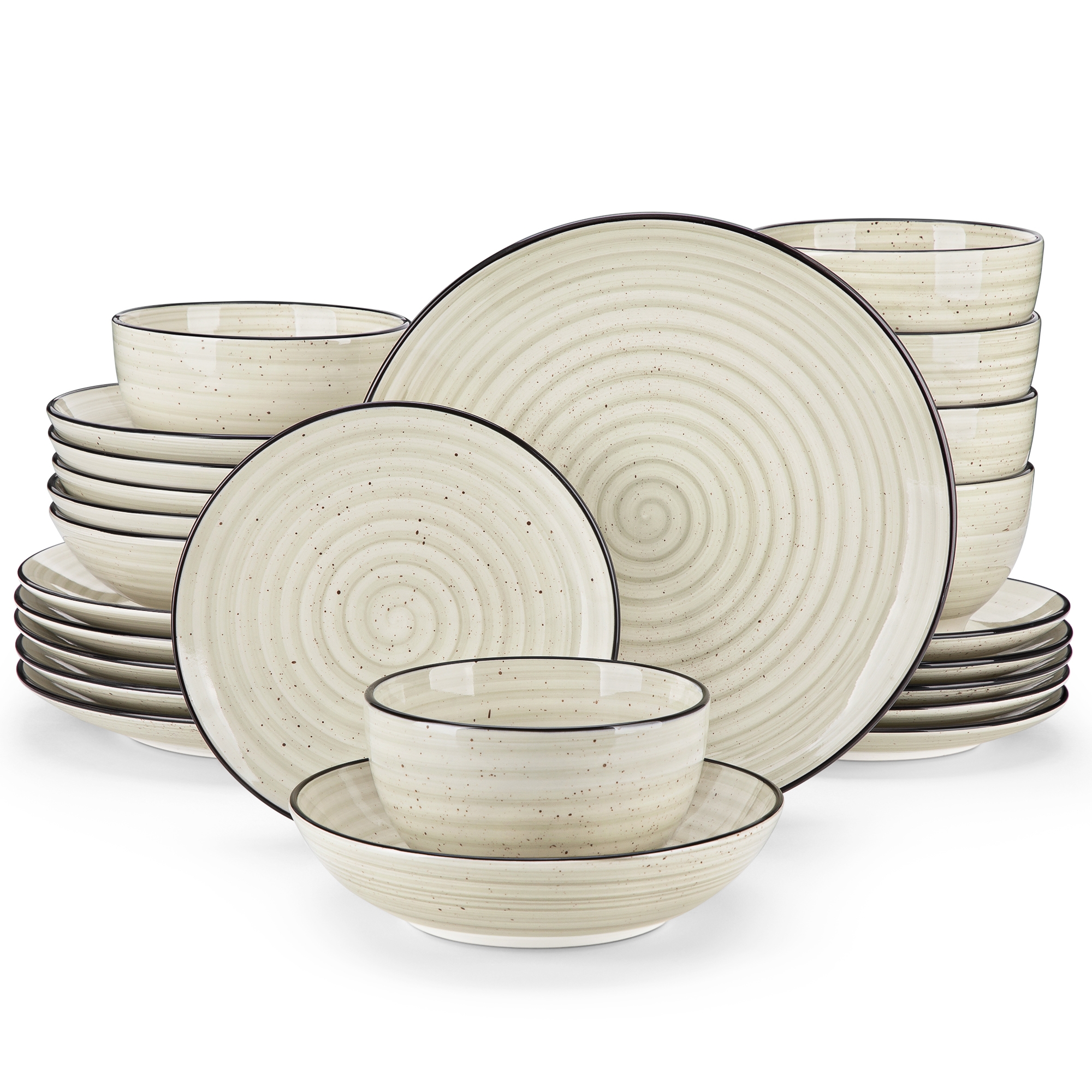 vancasso 24 Pieces Dinner Sets for 6 People, Handpainted Swirls Plates and Bowls Set in Rustic Look, Include Dinner/Dessert Plates, Pasta/Cereal Bowl