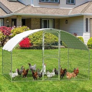 TackView Metal Chicken Coop, Walking Poultry Cage Hen Run House Cage Coops, with Waterproof and Anti-Ultraviolet Cover for Backyard Farm, Silver - 1 of 4