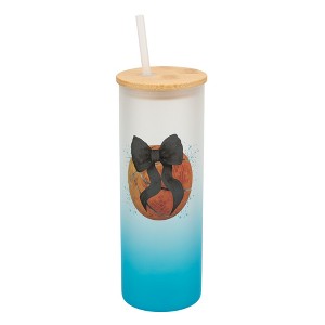 Elanze Designs 25 Ounce Frosted Glass Gradient Travel Tumbler With Straw and Wooden Lid, Basketball Teal Paint Splatter Sky Blue - 1 of 1