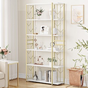 Garvee 6 Tiers Gold Bookshelf, Modern Bookshelf, Storage Shelves in Living Room/Home/Office, Books Holder Organizer for Movies, Gold - 1 of 4