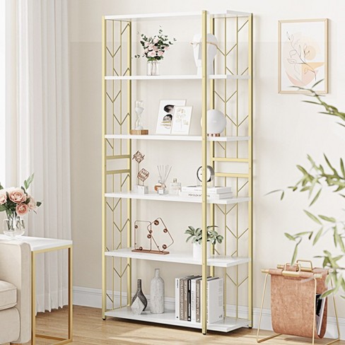 Trinity Bookshelf Modern Bookcase With Drawers Gold Storage Rack Shelf Tall  Standing Bookshelves For Bedroom, Living Room, Home Office, Gold : Target