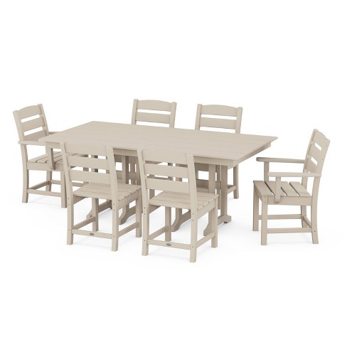 Lakeside 7pc Farmhouse Dining Set, Lakeside 3 Piece Outdoor Sofa Armless Chairs And Coffee Table Set
