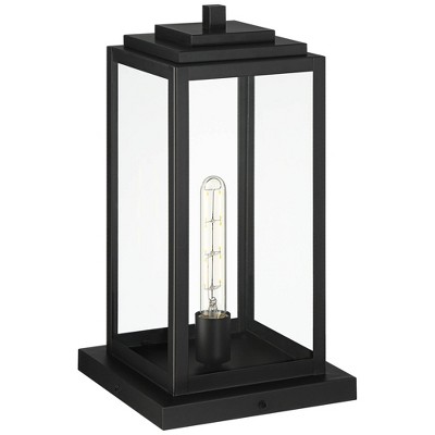 Matte Black 17" Modern Outdoor Pier Mount Light with Clear Glass Shade