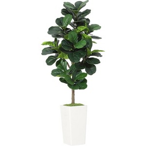 Artificial Fiddle Leaf Fig Tree in Modern Planter, Faux Ficus Lyrata Floor Plant for Bedroom, Living Room or Corner - 1 of 4
