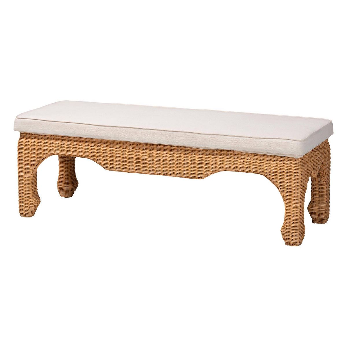 bali & pari Abena Ming Style Natural Rattan Bench with Cushion Light Honey