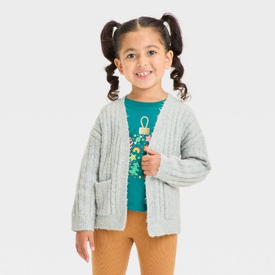 Cat Jack Brandclub Toddler Girls Ribbed Cardigan Cat Jack Gray 5T