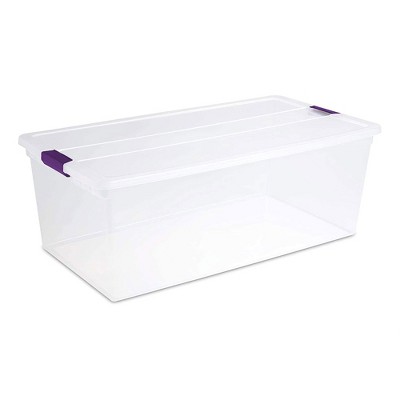 Sterilite 66qt Clearview Latch Box Clear With Purple Latches : Target