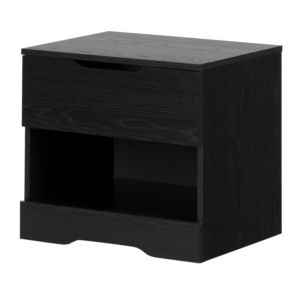 Photos - Storage Сabinet Holland 1 Drawer Nightstand Black Oak - South Shore: Modern Bedside Storage with Metal Slides