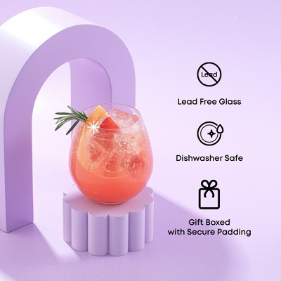 JoyJolt 15oz Clear Stemless Wine Glasses Set of 4