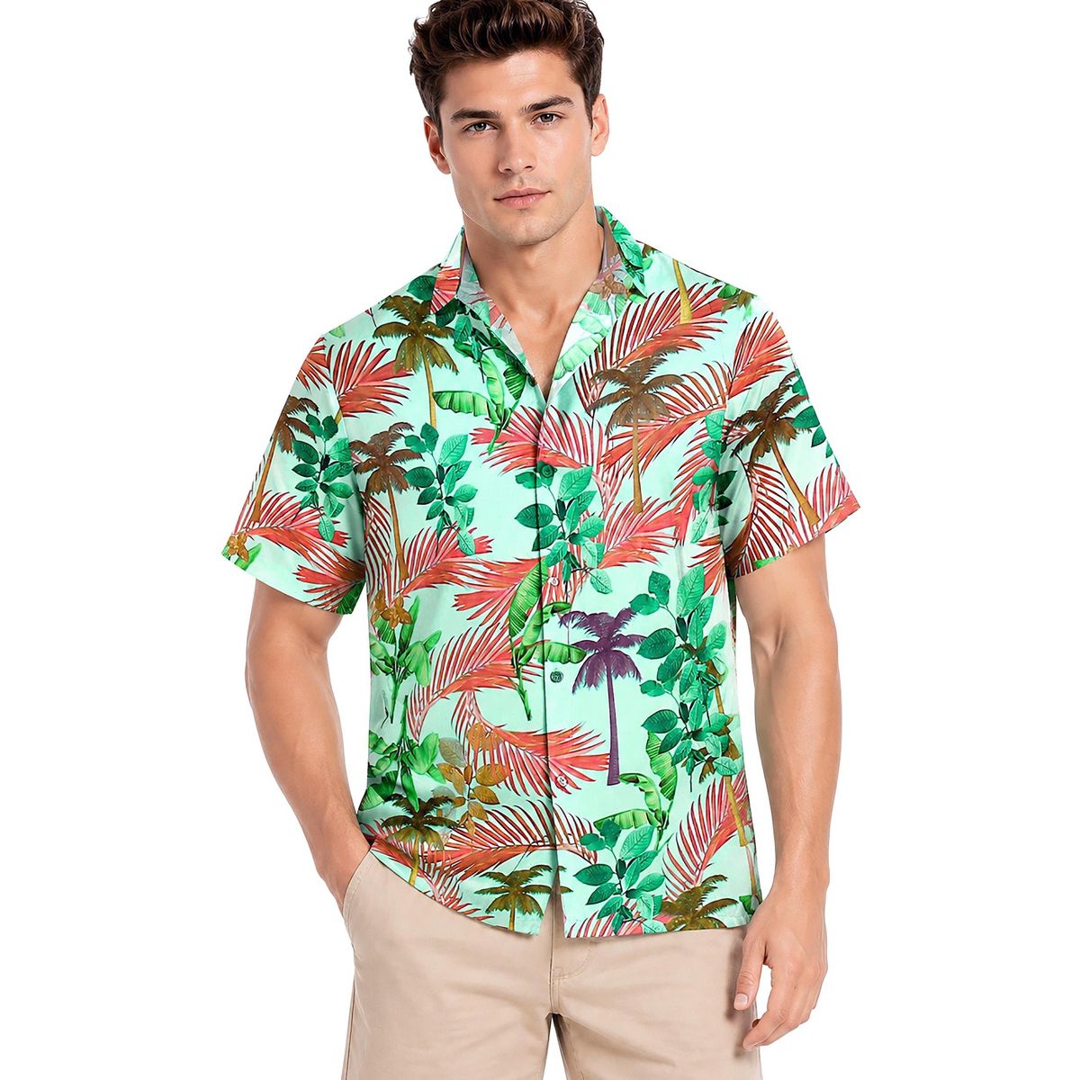 HAPPY BAY Mens Summer Vacation Resortwear Shirt Casual Beach Holiday Cruise Travel Lightweight Fashion Top 3XL Green Leaf