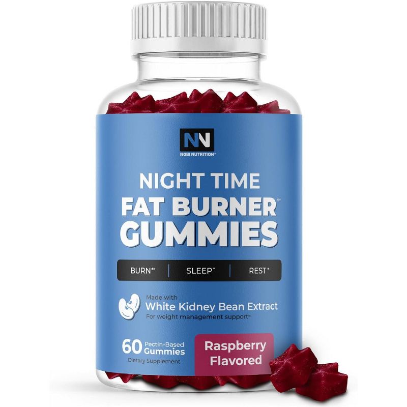 Night Time Fat Burner Gummies, Appetite Suppressant for Weight Loss Gummies, Nobi Nutrition, Raspberry 60ct, 1 of 6